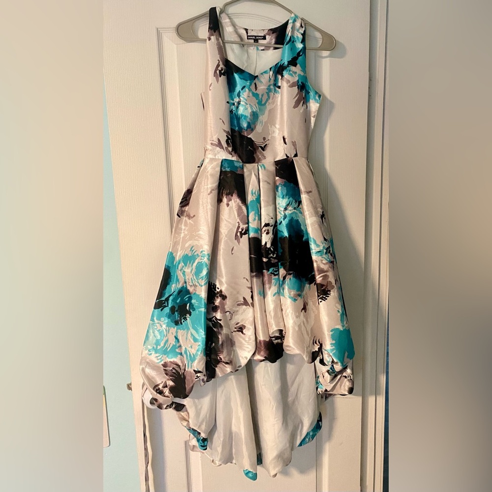 Floral high low  Dress in Blue and Black